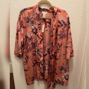 New York & Company Short Sleeve Coral Pink Kimono